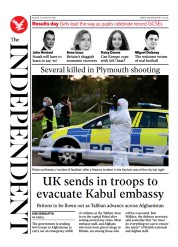 The Independent () Newspaper Front Page for 13 August 2021
