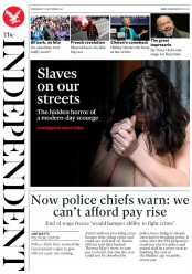 The Independent () Newspaper Front Page for 13 September 2017