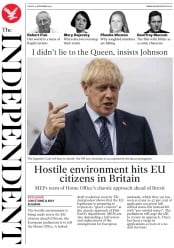 The Independent () Newspaper Front Page for 13 September 2019