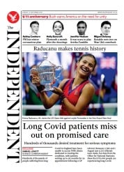 The Independent () Newspaper Front Page for 13 September 2021