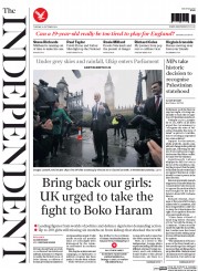 The Independent () Newspaper Front Page for 14 October 2014