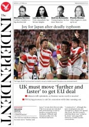 The Independent () Newspaper Front Page for 14 October 2019