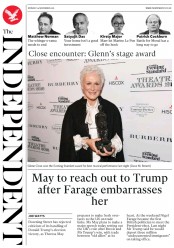 The Independent () Newspaper Front Page for 14 November 2016