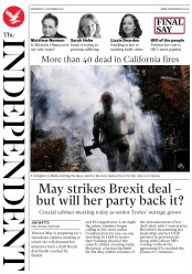 The Independent () Newspaper Front Page for 14 November 2018