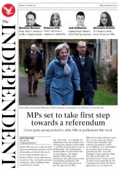 The Independent () Newspaper Front Page for 14 January 2019