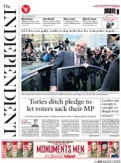 The Independent () Newspaper Front Page for 14 February 2014
