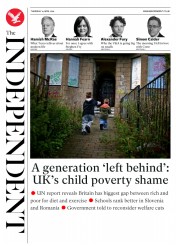 The Independent () Newspaper Front Page for 14 April 2016