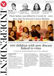 The Independent () Newspaper Front Page for 14 May 2020