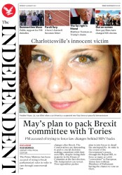 The Independent () Newspaper Front Page for 14 August 2017
