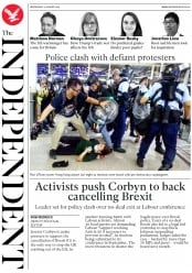 The Independent () Newspaper Front Page for 14 August 2019