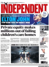 The Independent () Newspaper Front Page for 14 September 2013