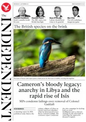 The Independent () Newspaper Front Page for 14 September 2016