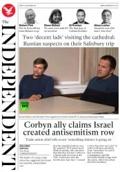 The Independent () Newspaper Front Page for 14 September 2018