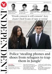 The Independent () Newspaper Front Page for 15 October 2016