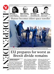 The Independent () Newspaper Front Page for 15 October 2021