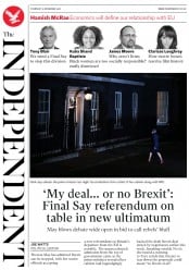 The Independent () Newspaper Front Page for 15 November 2018