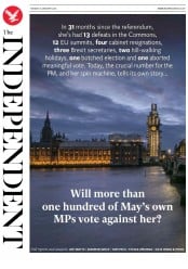 The Independent () Newspaper Front Page for 15 January 2019