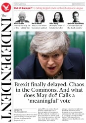 The Independent () Newspaper Front Page for 15 March 2019