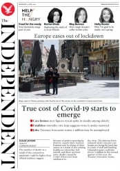 The Independent () Newspaper Front Page for 15 April 2020