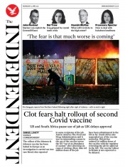 The Independent () Newspaper Front Page for 15 April 2021