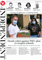 The Independent () Newspaper Front Page for 15 May 2020