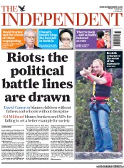 The Independent () Newspaper Front Page for 15 August 2011