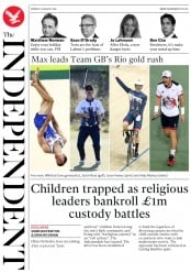 The Independent () Newspaper Front Page for 15 August 2016