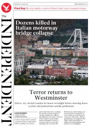 The Independent () Newspaper Front Page for 15 August 2018