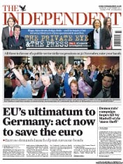 The Independent () Newspaper Front Page for 15 September 2011