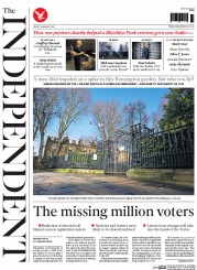 The Independent () Newspaper Front Page for 16 January 2015