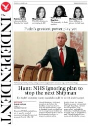 The Independent () Newspaper Front Page for 16 January 2020