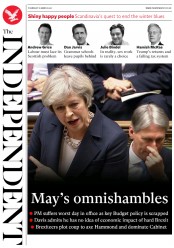 The Independent () Newspaper Front Page for 16 March 2017