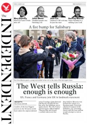 The Independent () Newspaper Front Page for 16 March 2018