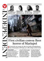The Independent () Newspaper Front Page for 16 March 2022