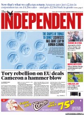 The Independent () Newspaper Front Page for 16 May 2013