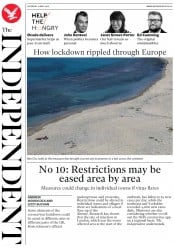 The Independent () Newspaper Front Page for 16 May 2020