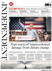 The Independent () Newspaper Front Page for 16 June 2015