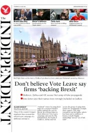 The Independent () Newspaper Front Page for 16 June 2016