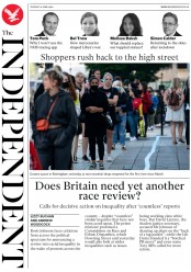 The Independent () Newspaper Front Page for 16 June 2020