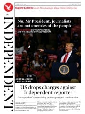 The Independent () Newspaper Front Page for 16 July 2020