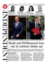 The Independent () Newspaper Front Page for 16 September 2021