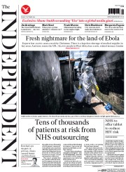The Independent () Newspaper Front Page for 17 October 2014