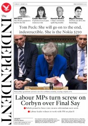 The Independent () Newspaper Front Page for 17 January 2019