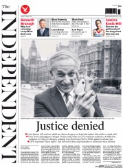 The Independent () Newspaper Front Page for 17 April 2015