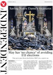 The Independent () Newspaper Front Page for 17 April 2019