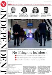 The Independent () Newspaper Front Page for 17 April 2020