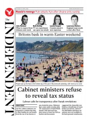 The Independent () Newspaper Front Page for 17 April 2022