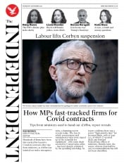 The Independent () Newspaper Front Page for 18 November 2020