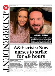 The Independent () Newspaper Front Page for 18 February 2023