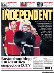 The Independent () Newspaper Front Page for 18 April 2013